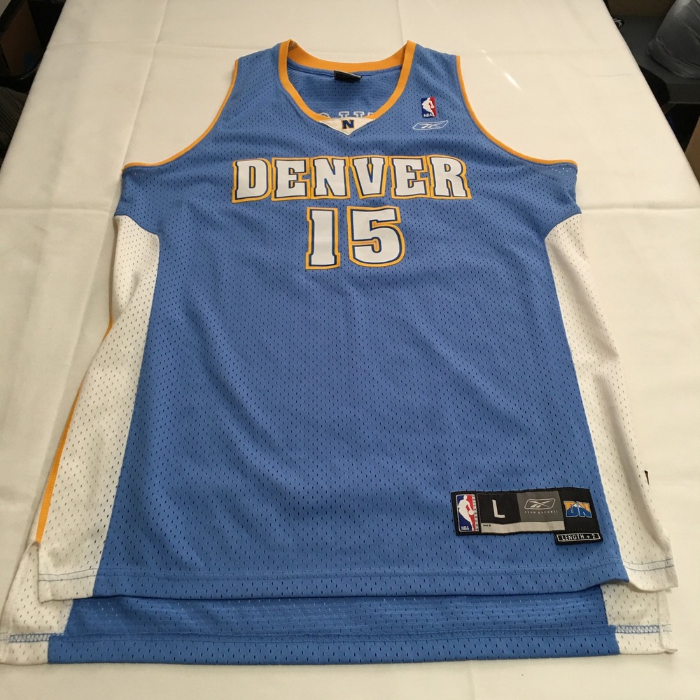 Reebok Denver Nuggets Basketball Jersey Large Blue Carmelo Anthony Mesh V-Neck